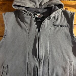 Harley Davidson Mens Tall Large Gray Sleeveless Zip Up Hoodie Vest Gym Moto HD